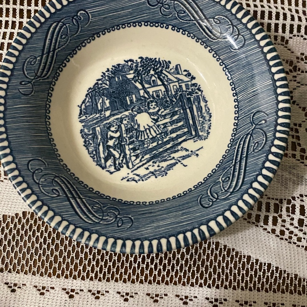 Blue and Cream Decorative Ceramic Serving Bowl - Classic Transferware Style.